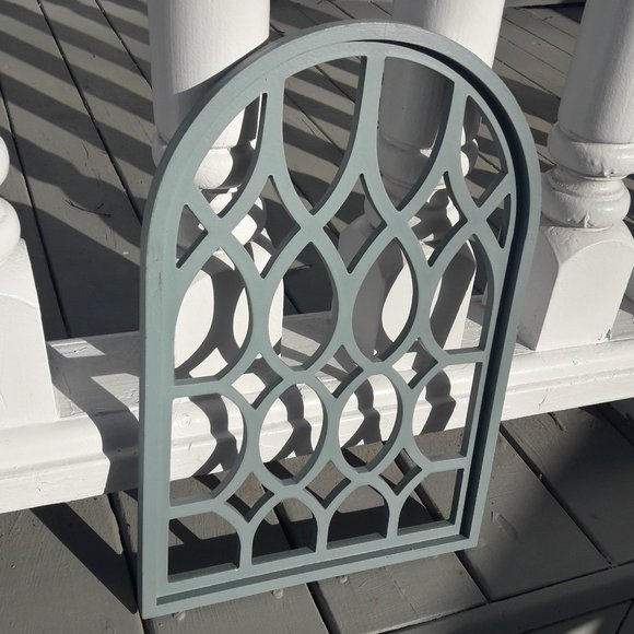 Wooden Arch Wall Hanging Turquoise Teal Arched Wall Decor Window Art Solid Color - Picture 12 of 12